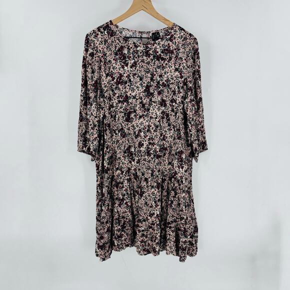 Vero Moda Floral Print Drop Waist Dress Long Sleeve Size L Large Fall Romantic - Picture 1 of 8